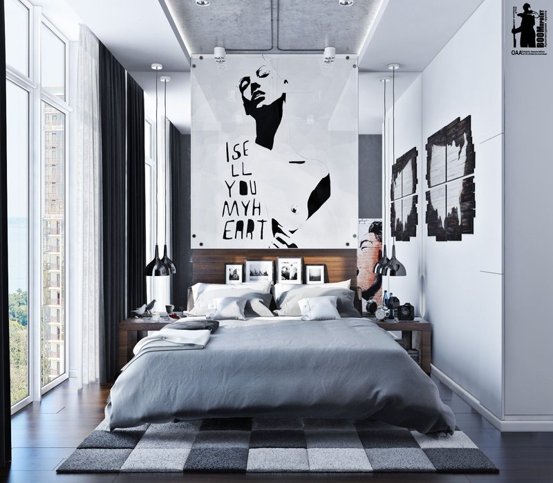 desain kamar tidur hitam putih