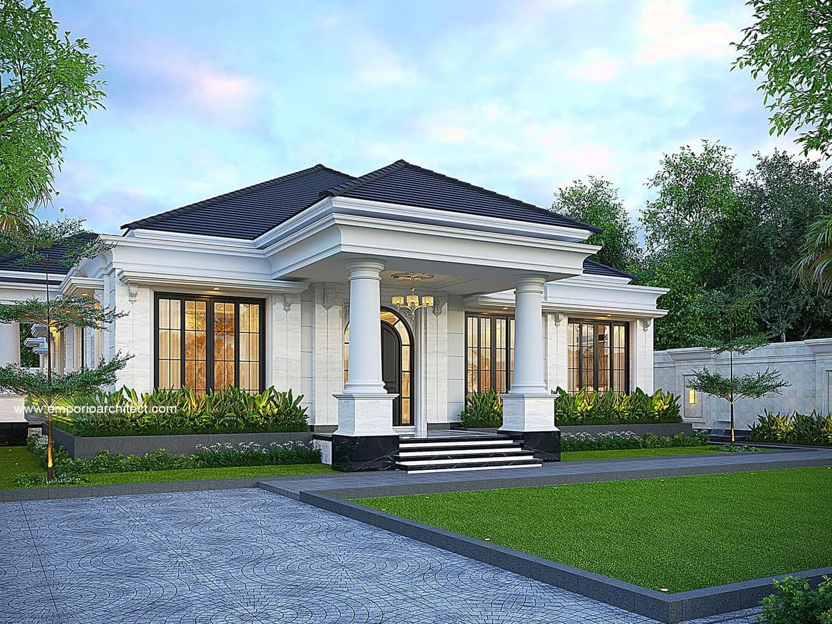 Rumah Eropa Klasik dengan Pilar Tinggi