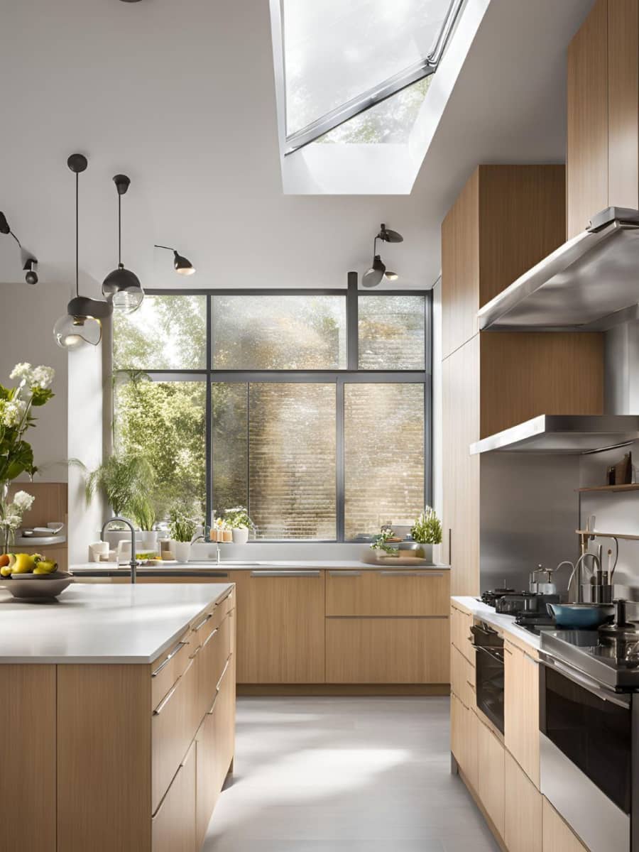 Dapur Minimalis Skandinavia dengan Panel Kaca