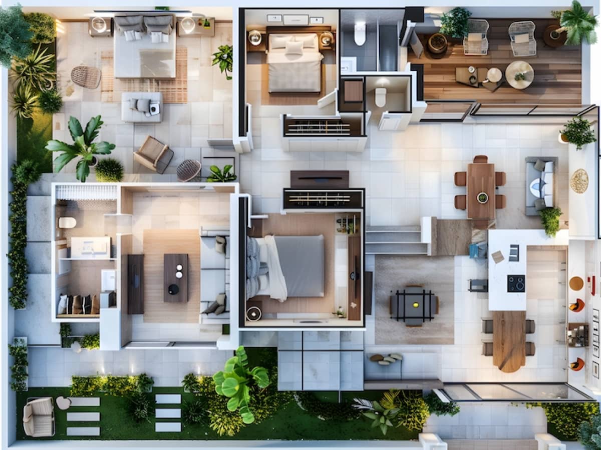 Desain Rumah 3 Kamar dengan Koneksi Alami ke Taman dan Teras