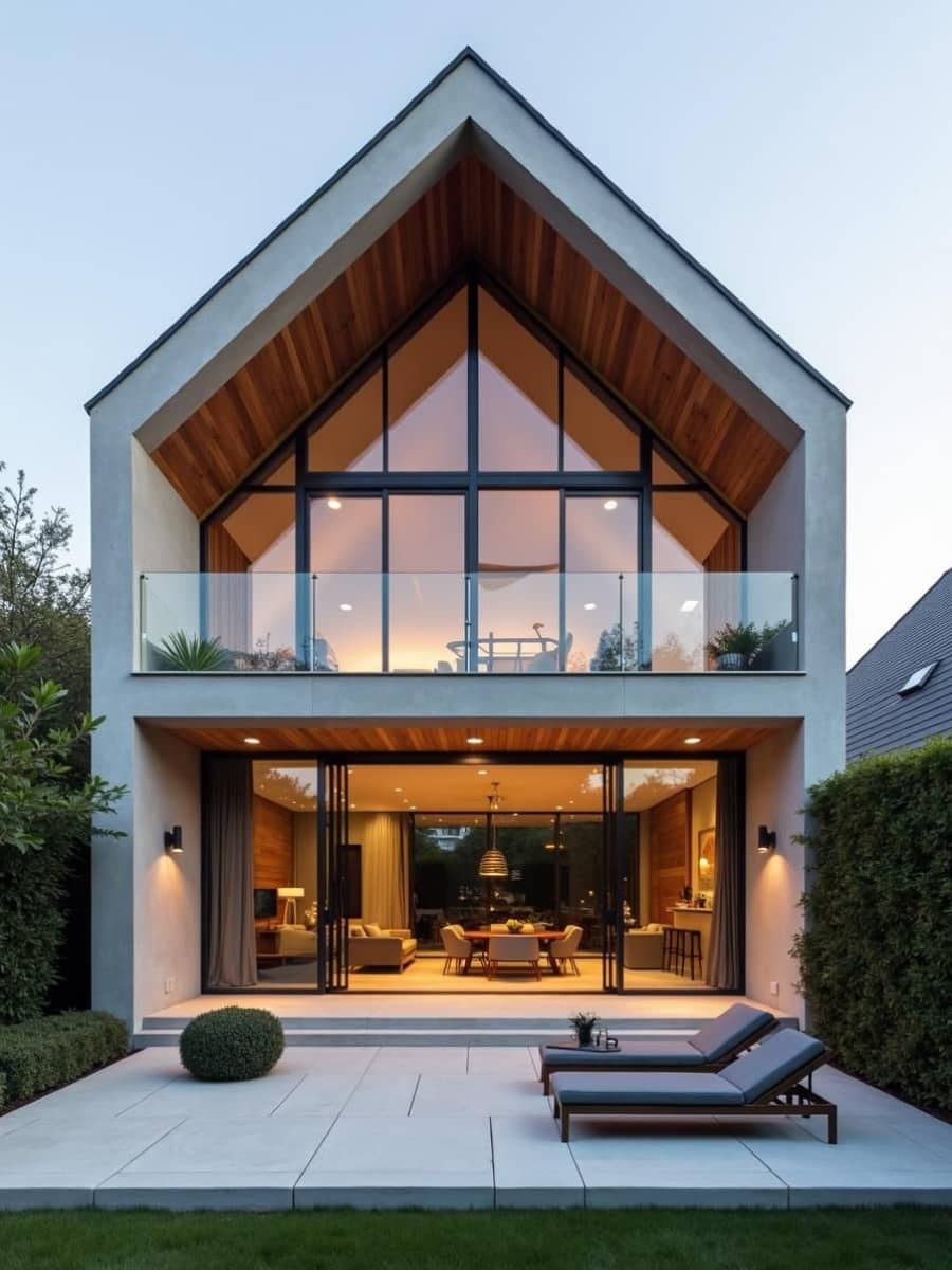 Rumah 2 Lantai Modern Desain Terbuka dengan Lantai Kayu dan Kaca