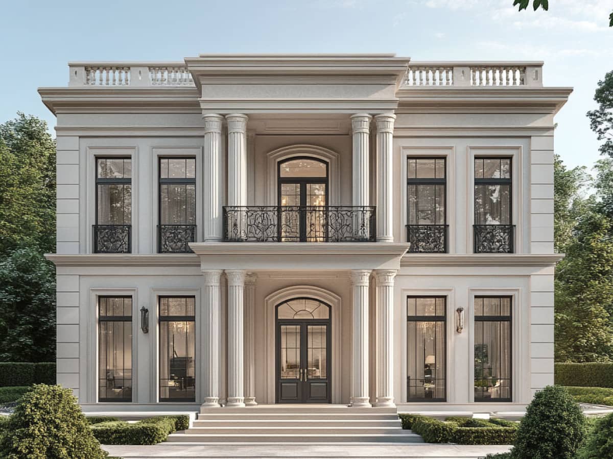 Klasik Megah dengan Pilar Tinggi dan Ornamen Mendetail